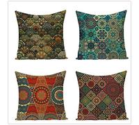 Cushion Covers 30x30cm Set of 4 pillow cover Cotton Linen Pillow case Cushion Covers, Decorative Pillow Cover with Invisible Zipper for Livingroom Garden Bedroom Home Colorful Ethnic Style, 12x12in