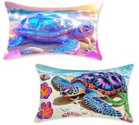 Cushion Covers 30x50 cm Pillow Cases 2 Pack Color Decoration Sofa Cushion Covers 30 x 50 cm Outdoor Pillows Sea Turtle Linen Pillowscase for Garden Bench Sofa Couch Summer, Home Decoration 4-64C78