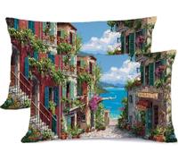 Cushion Covers 30x60cm 2 Packs Linen-Cotton Pillow Cover City Throw Pillow Case Scenery Outdoor Cushions Cushion Cover Sofa with Zipper, ouble-Sided Printing Autumn Garden Cushions Decorative z0j-802