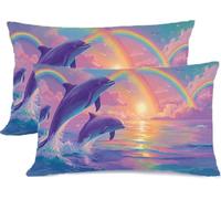 Cushion Covers 30x60cm 2 Packs Linen-Cotton Pillow Cover Rainbow Throw Pillow Case Dolphin Outdoor Cushions Cushion Cover for Sofa with Zipper, Autumn Garden Cushions Home Decorative Pillows z0j-729