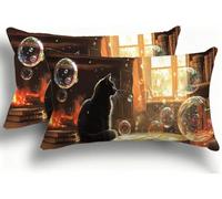 Cushion Covers 30x60cm Set Of 2 Bubble Gatto Nero Cushion Cover Sofa Cushions Pillowcases With Invisible Zipper, Soft And Double-Sided Printing Decorative Throw Pillows Couch, Bed Decoration F0A-405