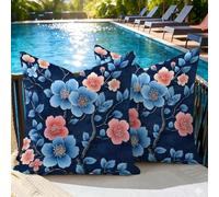 Cushion Covers 35 x 35 cm Blue Pink Set of 2 Outdoor Cushions Waterproof Linen Textured Square Throw Pillowcases, Sofa Cushions with Invisible Zipper for Garden, Sofa, Bed & Home Decoration, #156l