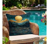 Cushion Covers 35 x 35 cm Gold Sunset Set of 1 Outdoor Cushions Waterproof Linen Textured Square Throw Pillowcases, Sofa Cushions with Invisible Zipper for Garden, Sofa, Bed & Home Decoration, #189l