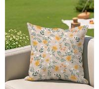 Cushion Covers 35 x 35 cm, Waterproof Linen Outdoor Cushions 14x14 inch, Yellow & Summer Double-Sided Print with Invisible Zipper Decorative Pillow Cases for Garden, Patio, Sofa, Set of 1 3Z-260