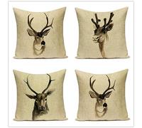 Cushion Covers 35 x 35cm Set of 4 Pillow Cover Cotton Linen Throw Pillow Case Home Decor Square Pillowcases Cushion Cover for Sofa Chair Couch Bedroom Garden Outdoor Decorative Wild Deer 14x14in