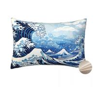 Cushion Covers 35 x 55 cm Pack of 2 Japanese Cushion Cover Throw Pillow Cases Blue Waves Cushions 14 x 22 Inches Decorative Linen Pillowcases With Invisible Zipper for Livingroom Sofa Bedroom -YM593