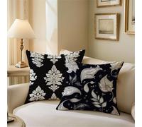 Cushion Covers 35cm x 35cm, Black Outdoor Cushions Pattern Sofa Cushions Set of 2, Double Sided Square Decorative Pillows, Waterproof Linen Pillowcases for Patio Garden Bench Sofa Room Decor Z1-403