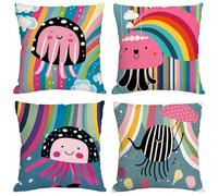 Cushion Covers 35cm x 35cm Color Outdoor Cushions Waterproof Linen 4 Pack with Invisible Zippe Throw Pillow Covers Garden Seat Pads Outdoor/Indoor Sofa Bench Farmhouse Gifts (Jellyfish) z-885