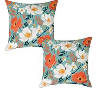 Cushion Covers 35cm x 35cm Floral Decorative Pillow Cases Light Blue Cushions Spring Throw Pillowcases Set of 2 Linen Small Cushion Cover for Livingroom Couch Sofa Outdoor Garden 14x14 inches (IU148)