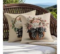 Cushion Covers 35cm x 35cm Flower Cushions Double Sided Pattern Throw Pillow Covers with Invisible Zipper Linen Decorative Pillowcases for Garden Home Sofa Bed, 14x14 Inch Set of 2 (Simplicity) 1B-396
