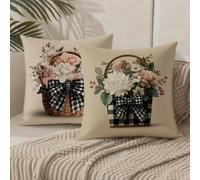 Cushion Covers 35cm x 35cm Flower Cushions Double Sided Pattern Throw Pillow Covers with Invisible Zipper Velvet Decorative Pillowcases for Garden Sofa Bed, 14x14 Inch Set of 2 (Simplicity) 1B-396