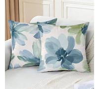 Cushion Covers 35cm x 35cm Flowers Decorative Pillow Cases Abstract Cushions Modern Throw Pillowcases Set of 2 Linen Small Cushion Cover for Livingroom Couch Sofa Outdoor Garden 14x14 inches (IU98)