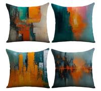 Cushion Covers 35cm x 35cm,Orange Outdoor Cushions Waterproof Velvet Sofa Cushions Abstract Throw Pillow 4 Pack,Double Sided Square Large Cushion Covers,Decorative Pillows for Bed Couch Bedroom JL-334