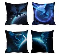 Cushion Covers 35cm x 35cm Set of 4, Linen Outdoor Cushions dragon Waterproof Garden Cushions Planet, Comfort Square Throw Pillow, for Chair Garden Livingroom Balcony Decorations, s-245