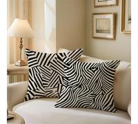 Cushion Covers 35cm x 35cm, Stripe Outdoor Cushions Black And White Sofa Cushions Set of 2, Double Sided Square Decorative Pillows Waterproof Linen Pillowcases for Patio Garden Bench Sofa Decor Z1-331