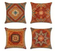 Cushion Covers 35x35 cm Ethnic Orange Set of 4 Modern Geometric Decorative Throw Pillow Covers Soft Square Cushion Cases for Living Room Sofa Couch Bed Pillowcases