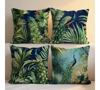Cushion Covers 35x35 cm Leaf Cushion Covers Animal Patterned Throw Pillow Cases set of 4 Linen Square Sofa Decorative Pillowcases with Invisible Zipper for Home Living Room Couch Decor, Gifts b-1389