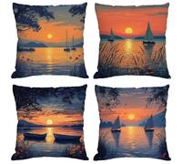 Cushion Covers 35x35cm Burnt Orange Cushions Outdoor Waterproof Throw Pillow Cover with Invisible Zipper Linen Pillowcase for Garden Bench Patio Home Sofa Indoor Decor,20x20in Set of 4 Sunset BZ-277