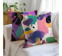 Cushion Covers 35x35cm Set of 2 Purple Outdoor Cushions, Double-Sided Printing Graffiti Cushion Cover, Waterproof Velvet Decorative Throw Pillow Bring Invisible Zipper for Sofa Bedroom Garden JX-1091