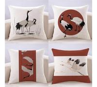 Cushion Covers 35x35cm Set of 4, Fairy Crane Sofa Cushion Covers Double Sided Home Decorative soft Throw Pillow Cases for Living Room Sofa Couch Garden Decor Outdoor Cushions With Hidden Zipper Z-2176