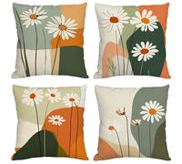 Cushion Covers 35x35cm Simplicity Cushions Outdoor Waterproof Throw Pillow Covers with Invisible Zipper Linen Pillowcases for Garden Bench Patio Home Sofa Indoor Decor,20x20in Set of 4 Daisy BZ-153