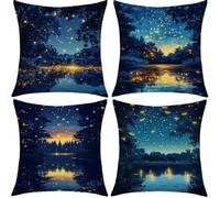 Cushion Covers 35x35cm Starry Sky Cushions Outdoor Waterproof Throw Pillow Cover with Invisible Zipper Velvet Pillowcase for Garden Bench Patio Home Sofa Indoor Decor,20x20in Set of 4 Dark Blue BZ-74