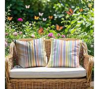 Cushion Covers 35x35cm Stripe Outdoor Cushions Waterproof Linen Sofa Cushions Colorful Set of 2 Square Throw Pillow Covers for Indoor Sofa Home Room Decor Outdoor Garden Chair,Patio Bench Couch RG-998
