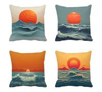 Cushion Covers 40 x 40 cm 4 Pack, Orange Color Cushion Covers Sun Pattern with Invisible Zipper Design, Double-Sided Printing Velvet Material Throw Pillow Cases for Bedroom Home Decor -HCW250657