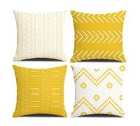 Cushion Covers 40 x 40 cm Farmhouse Cushioncase cover, Set of 4 Yellow Textured Patchwork Square PillowCase for Sofa Chair Bedroom Modern Decor Home Office Couch Car Garden