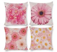 Cushion Covers 40 x 40 cm, Outdoor Cushion 4 Pack Waterproof linen Pillow Cases, Decorative Outdoor Garden Furniture Spring Fall Pillow Covers for Patio Porch Balcony Sofa Cushion, (Pink Flowers) i178