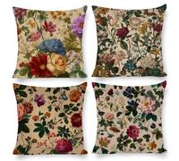 Cushion Covers 40 x 40 cm, Outdoor Cushion 4 Pack Waterproof linen Pillow Cases, Decorative Outdoor Garden Furniture Spring Fall Pillow Covers for Patio Balcony Sofa Cushion, (Colorful Flowers) i-78