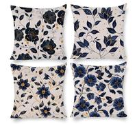 Cushion Covers 40 x 40 cm, Outdoor Cushion 4 Pack Waterproof Velvet Pillow Cases, Decor Outdoor Garden Furniture Spring Fall Pillow Covers for Patio Porch Farmhouse Sofa Cushion, Black Flower e-170