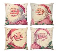 Cushion Covers 40 x 40 cm Outdoor Cushions Pink Santa Claus Set of 4 Double Sided Pillow Covers Decorative Cushions Cases Linen Home Decorations Bedroom Sofa Garden Decor, with Invisible Zipper f-151