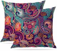 Cushion Covers 40 x 40 cm Set of 2 Pack Soft Short Plush Decorative Square Throw Pillow Case Pillowcases for Sofa Bedroom Outdoor Home Office Car Decor with Invisible Zipper Colorful Ethnic Paisley