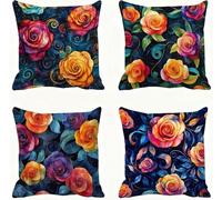 Cushion Covers 40 x 40 in Red Pillow Cases Flower Pillows 4 Pack Super Soft Cushion Cover Square Decorative Pillows Double Sided Printing Pillow Protectors Bed Cushions, for Chair Home Decor E - 547