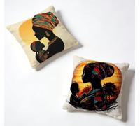 Cushion Covers 40 x 40 Pillow Cases 2 Pack Black Sofa Cushions 16x16 Inch Decorative Pillows African Women Outdoor Pillowcase Linen, HD Double Sided Printing for Home Decoration Spring Summer 6-H4229I