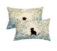 Cushion Covers 40 x 60 cm, Beige Cushion Covers Pack of 2, Waterproof Linen Sofa Pillows Cases, Cat Pattern Decorative Throw Pillow Cases Double Sided Printing for Sofa, Garden, Living Room -8060