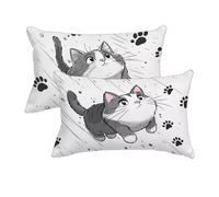 Cushion Covers 40 x 60 cm, Grey Cushion Covers Pack of 2, Waterproof Linen Sofa Pillows Cases, Cat Pattern Decorative Throw Pillow Cases Double Sided Printing for Sofa, Garden, Living Room -9236