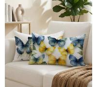 Cushion Covers 40 x 60 cm Set of 2 Green Outdoor Cushions Waterproof Velvet Decorative Oblong Rectangle Garden Cushions, Butterfly Throw Pillow Covers with Invisible Zipper, for Bed Sofa K-7841