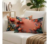 Cushion Covers 40 x 60 cm Set of 2 Orange Outdoor Cushions Waterproof Velvet Decorative Oblong Rectangle Garden Cushions, Flower Throw Pillow Covers with Invisible Zipper, for Bed Sofa Decor K-7764