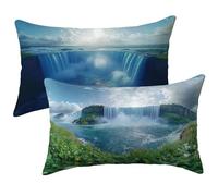Cushion Covers 40 x 60 Set of 2, Blue Outdoor Cushions Rectangle, Landscape Decorative Pillows with Invisible Zipper, Linen Breathable, Durable Throw Pillow Covers for Summer Garden Decor E-4481