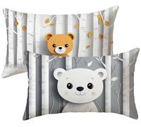 Cushion Covers 40 x 65 Pack of 2, Grey Sofa Cushion Covers Bear Pillowcases 2 Pack, Velvet Rectangle Pillow Cases, Decorative Sofa Cushions with Invisible Zipper, Home Decoration, k-487