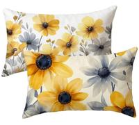 Cushion Covers 40 x 65 Pack of 2, Yellow Sofa Cushion Covers Grey Pillowcases 2 Pack, Velvet Rectangle Pillow Cases, Sofa Cushions with Invisible Zipper, Home Decoration, k-460