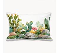 Cushion Covers 40 x 70 cm Cactus Decorative Pillow Covers for Bed, Linen Rectangular Pillowcases Double-sided Printed, 15.7 x 27.6 in Lumbar Cushion Covers for Sofa Chair Living Room (Green)2Y-558
