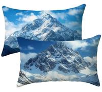 Cushion Covers 40 x 80 Pack of 2, Blue Sofa Cushion Covers Snow Mountain Pillowcases 2 Pack, Velvet Rectangle Pillow Cases, Sofa Cushions with Invisible Zipper, Home Decoration, k-568