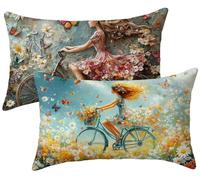 Cushion Covers 40 x 80 Pack of 2, Girl Sofa Cushion Covers Plant Pillowcases 2 Pack, Velvet Rectangle Pillow Cases, Decorative Sofa Cushions with Invisible Zipper, Home Decoration, k-774