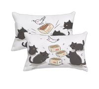 Cushion Covers 40 x 90 cm, Cat Cushion Covers Pack of 2, Waterproof Linen Sofa Pillows Cases, Cute Pattern Decorative Throw Pillow Cases Double Sided Printing for Sofa, Garden, Living Room -8952