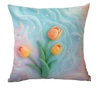 Cushion Covers 40cm x 40cm Blue Orange Flower Decorative Pillows Soft Short Plush for Sofa and Bedroom Machine Washable Bed Cushions Easy Care Throw Pillow for Autumn Winter