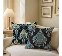 Cushion Covers 40cm x 40cm, Dark Outdoor Cushions Pattern Sofa Cushions Set of 2, Double Sided Square Decorative Pillows, Waterproof Linen Pillowcases for Patio Garden Bench Sofa Room Decor Z1-581