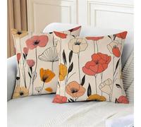 Cushion Covers 40cm x 40cm Floral Decorative Pillow Cases Modern Cushions Abstract Throw Pillowcases Set of 2 Linen Small Cushion Cover for Livingroom Couch Sofa Outdoor Garden 16x16 inches (IU138)
